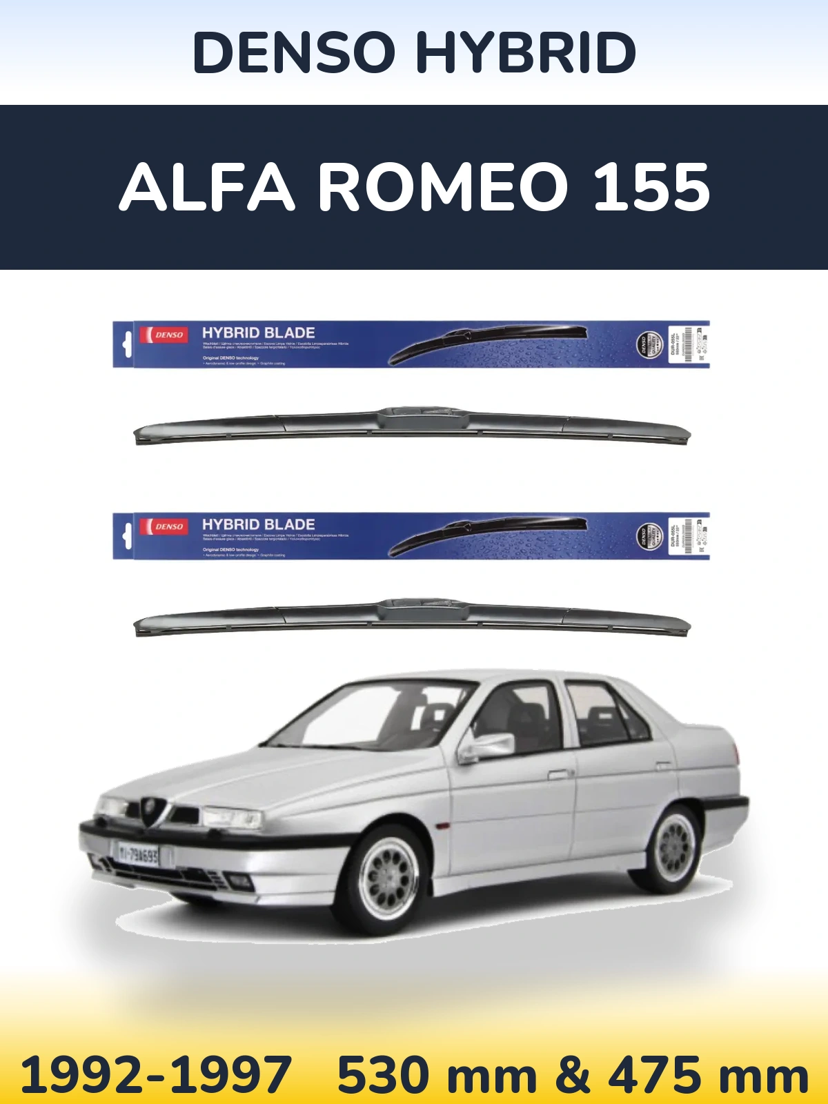 Komplet przednich wycieraczek Denso Hybrid 530 & 475 mm do Alfa Romeo 155 1992-1997