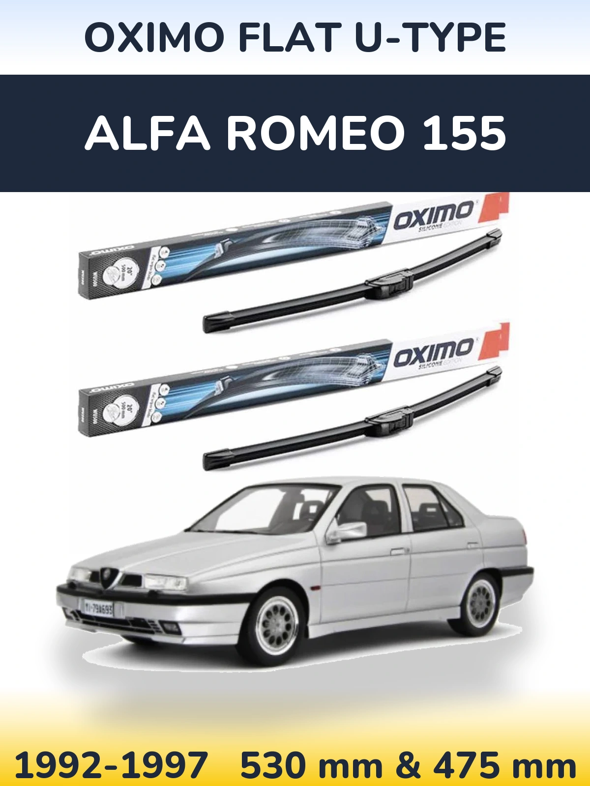 Комплект передніх щіток Oximo Flat U-type 530 & 475 мм для Alfa Romeo 155 1992-1997
