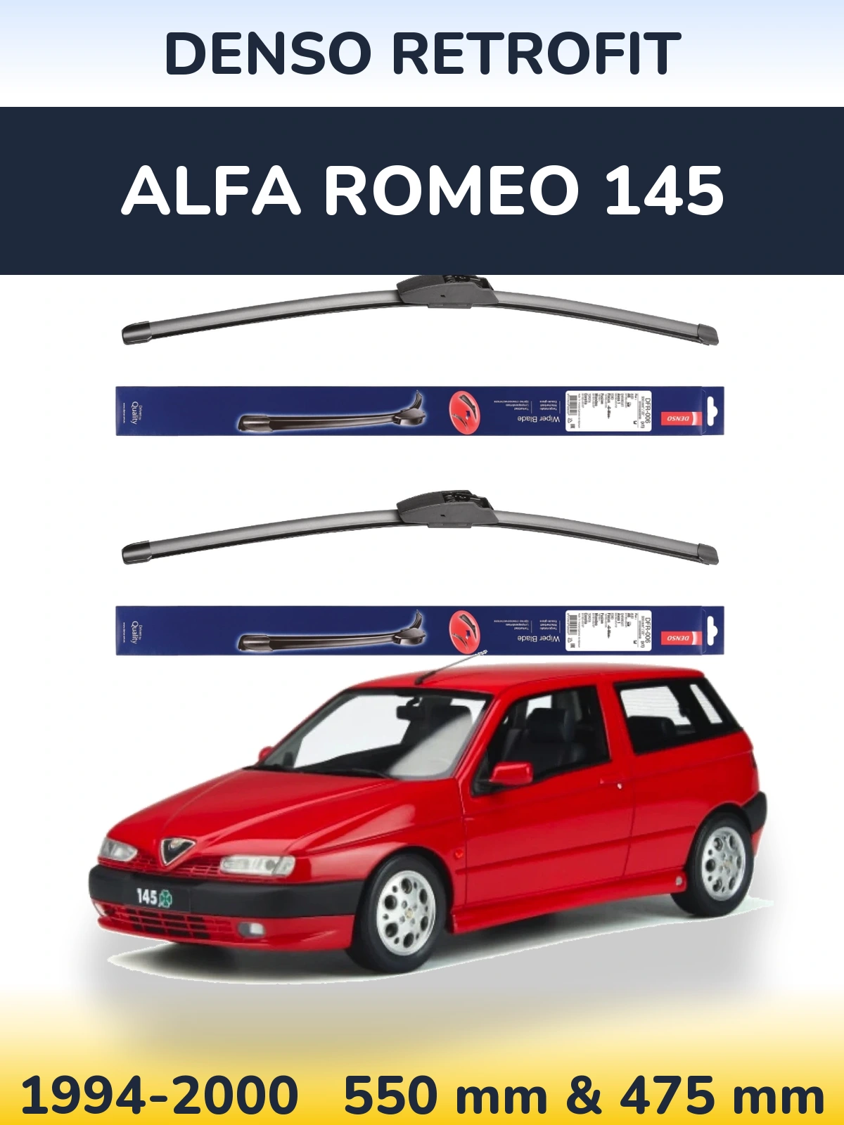 Komplet przednich wycieraczek Denso Retrofit 550 & 475 mm do Alfa Romeo 145 1994-2000