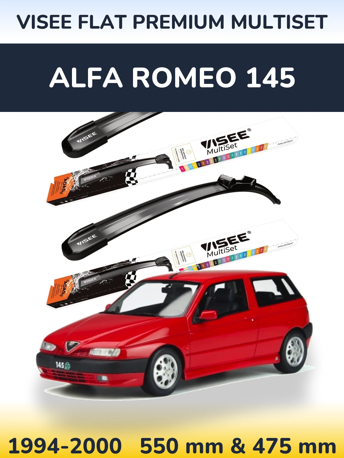 Komplet przednich wycieraczek VISEE FLAT PREMIUM MultiSet 550 & 475 mm do Alfa Romeo 145 1994-2000