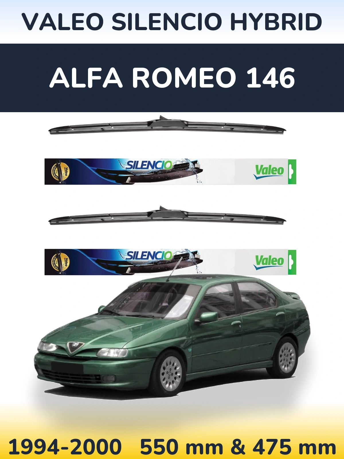 Комплект передних дворников Valeo Silencio Hybrid 550 & 475 мм для Alfa Romeo 146 1994-2000