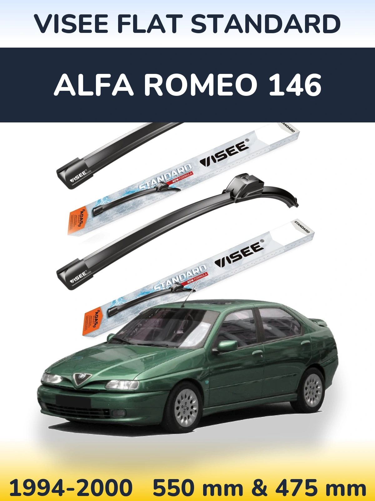 Комплект передних дворников VISEE FLAT STANDARD 550 & 475 мм для Alfa Romeo 146 1994-2000