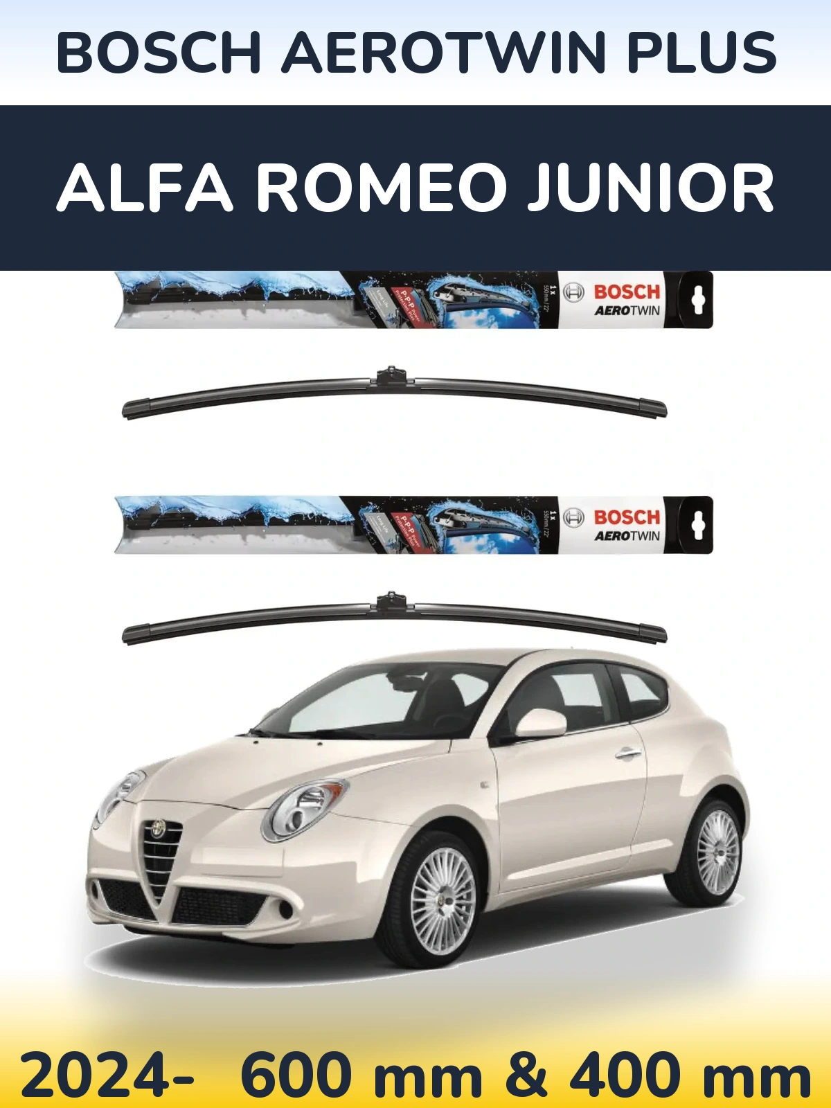Комплект передніх щіток BOSCH AeroTwin Plus 600 & 400 мм для Alfa Romeo Junior 2024-2026