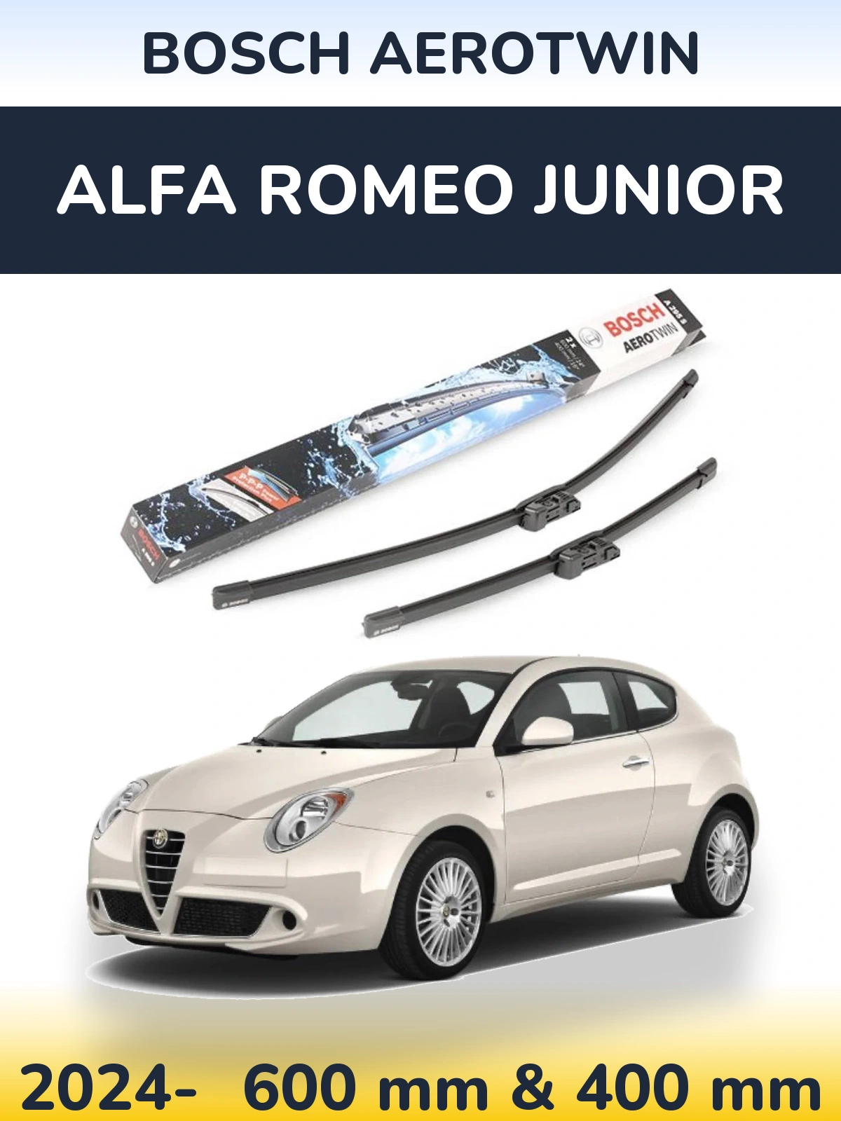 Front wiper blade set BOSCH AeroTwin 600 & 400 mm for Alfa Romeo Junior 2024-2026