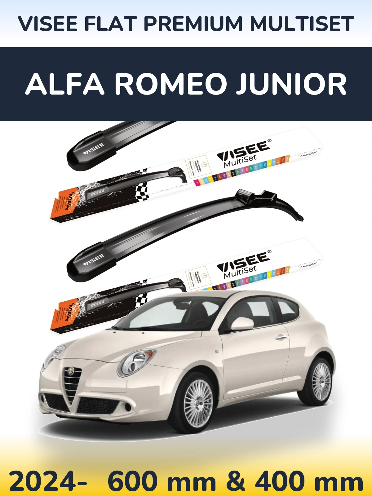 Front wiper blade set VISEE FLAT PREMIUM MultiSet 600 & 400 мм for Alfa Romeo Junior 2024-2026