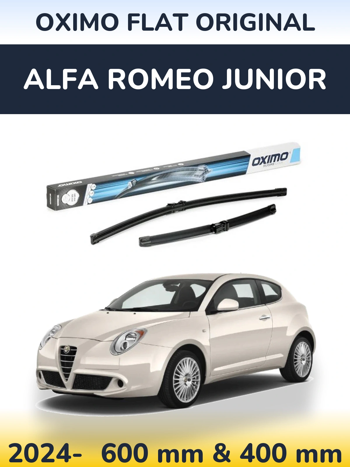 Комплект передніх щіток Oximo Flat Original 600 & 400 мм для Alfa Romeo Junior 2024-2026