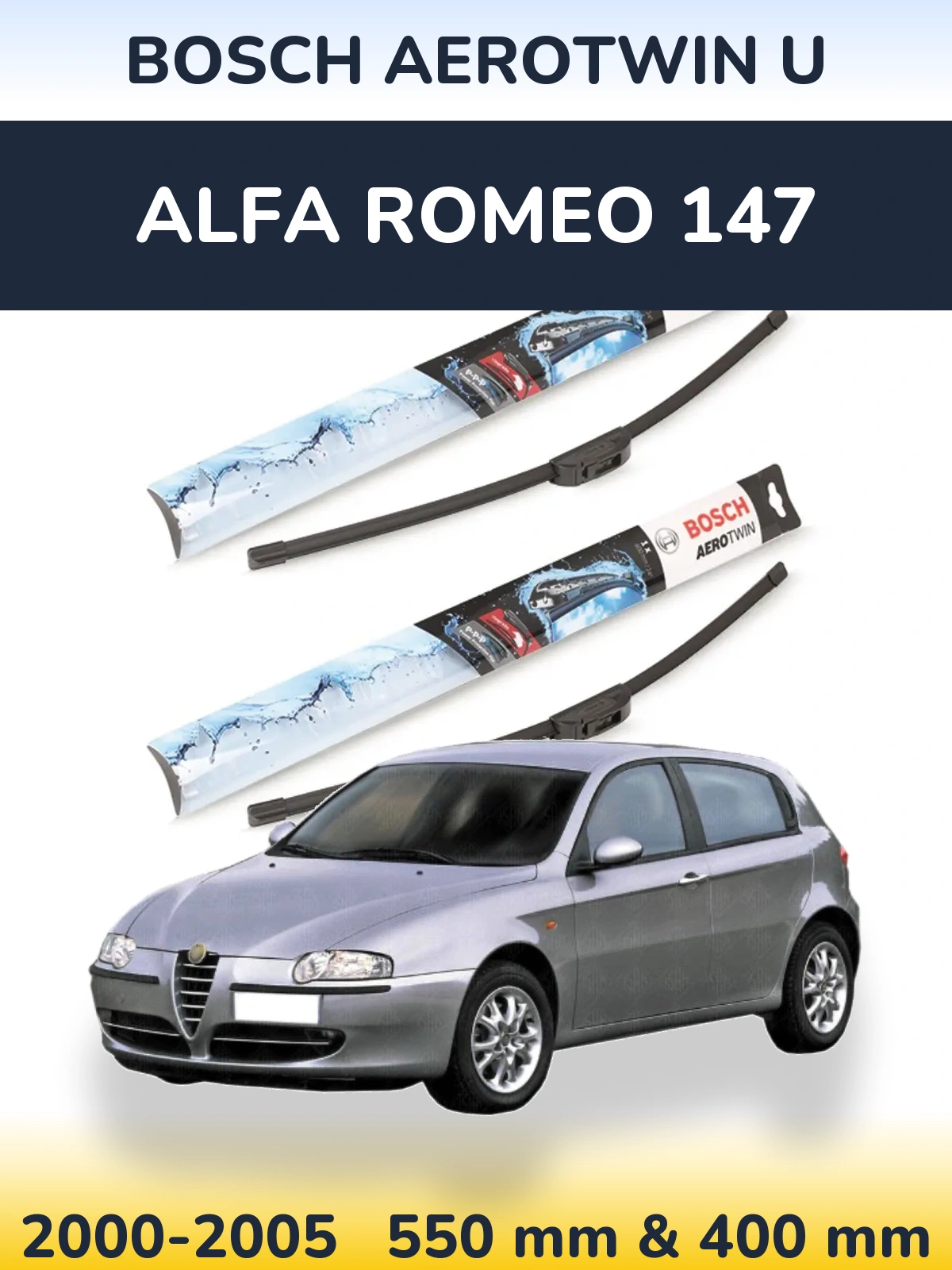 Front wiper blade set BOSCH AeroTwin U 550 & 400 mm for Alfa Romeo 147 2000-2005