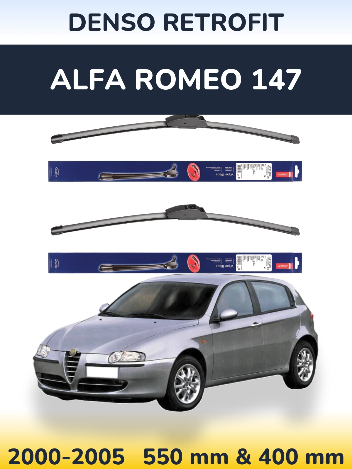Komplet przednich wycieraczek Denso Retrofit 550 & 400 mm do Alfa Romeo 147 2000-2005