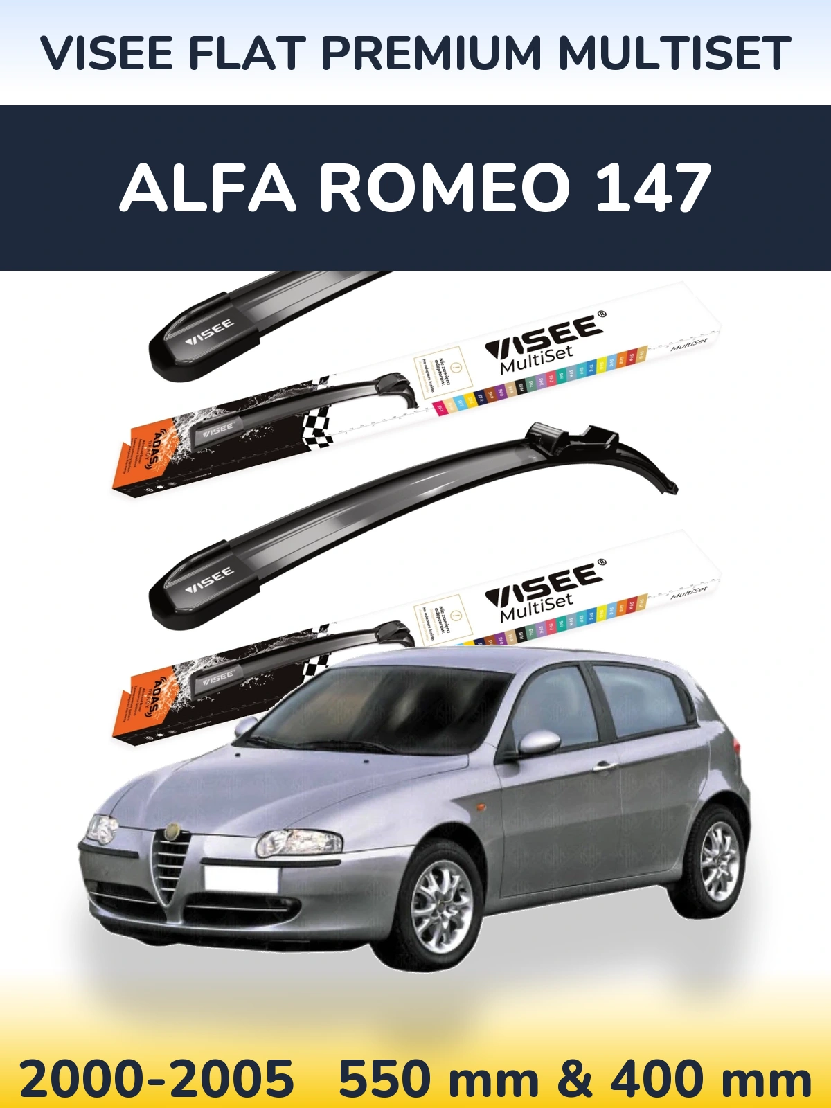 Komplet przednich wycieraczek VISEE FLAT PREMIUM MultiSet 550 & 400 mm do Alfa Romeo 147 2000-2005