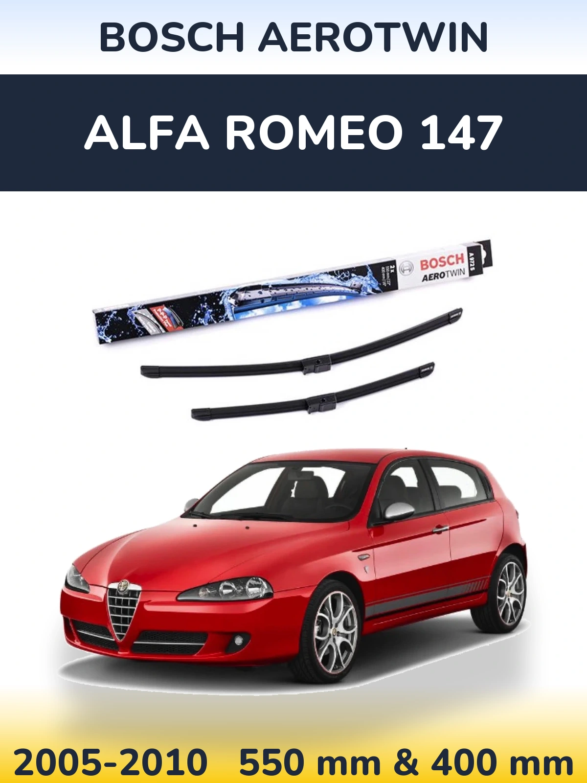 Front wiper blade set BOSCH AeroTwin 550 & 400 мм for Alfa Romeo 147 2005-2010