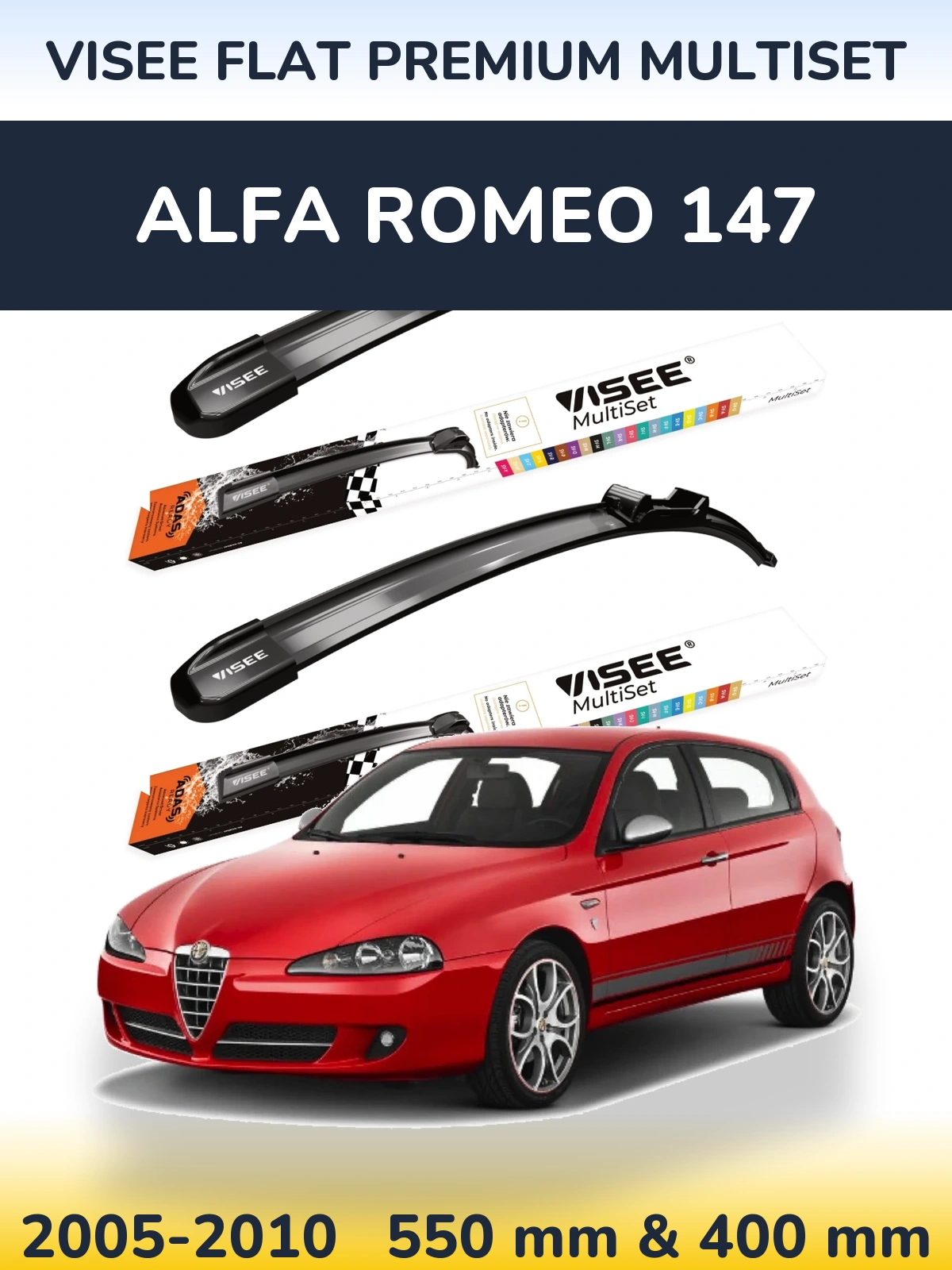 Front wiper blade set VISEE FLAT PREMIUM MultiSet 550 & 400 mm for Alfa Romeo 147 2005-2010
