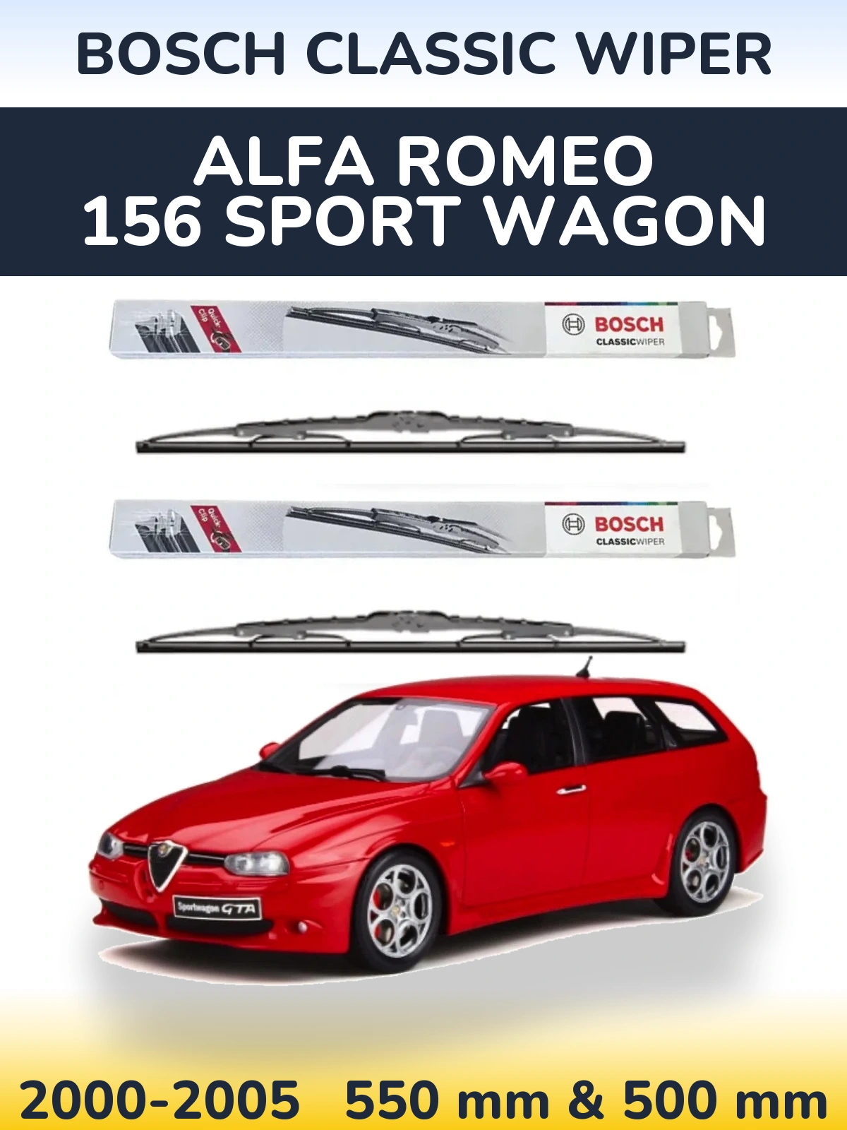 Komplet przednich wycieraczek BOSCH Classic Wiper 550 & 500 mm do Alfa Romeo 156 Sport Wagon 2000-2005