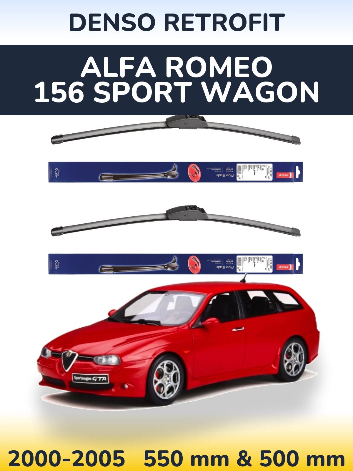 Komplet przednich wycieraczek Denso Retrofit 550 & 500 mm do Alfa Romeo 156 Sport Wagon 2000-2005