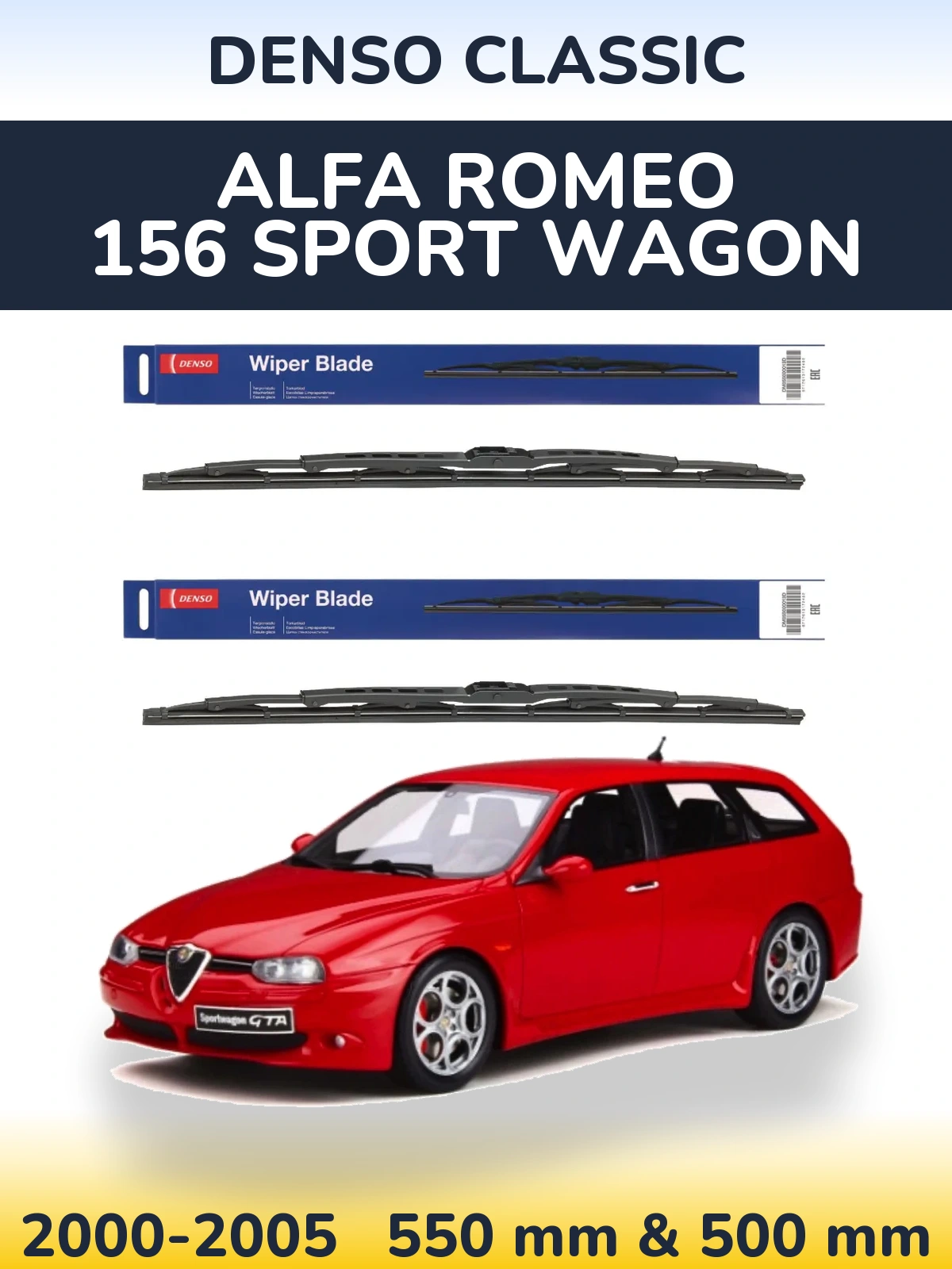 Комплект передних дворников Denso Classic 550 & 500 мм для Alfa Romeo 156 Sport Wagon 2000-2005