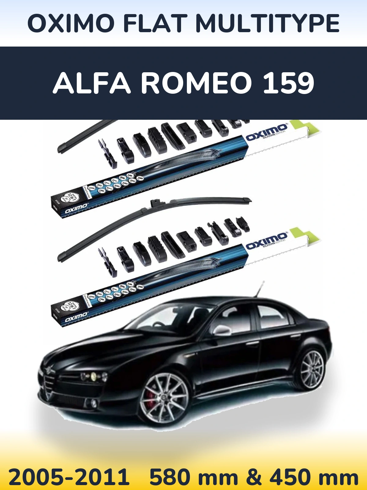 Front wiper blade set Oximo Flat MultiTypee 580 & 450 mm for Alfa Romeo 159 2005-2011
