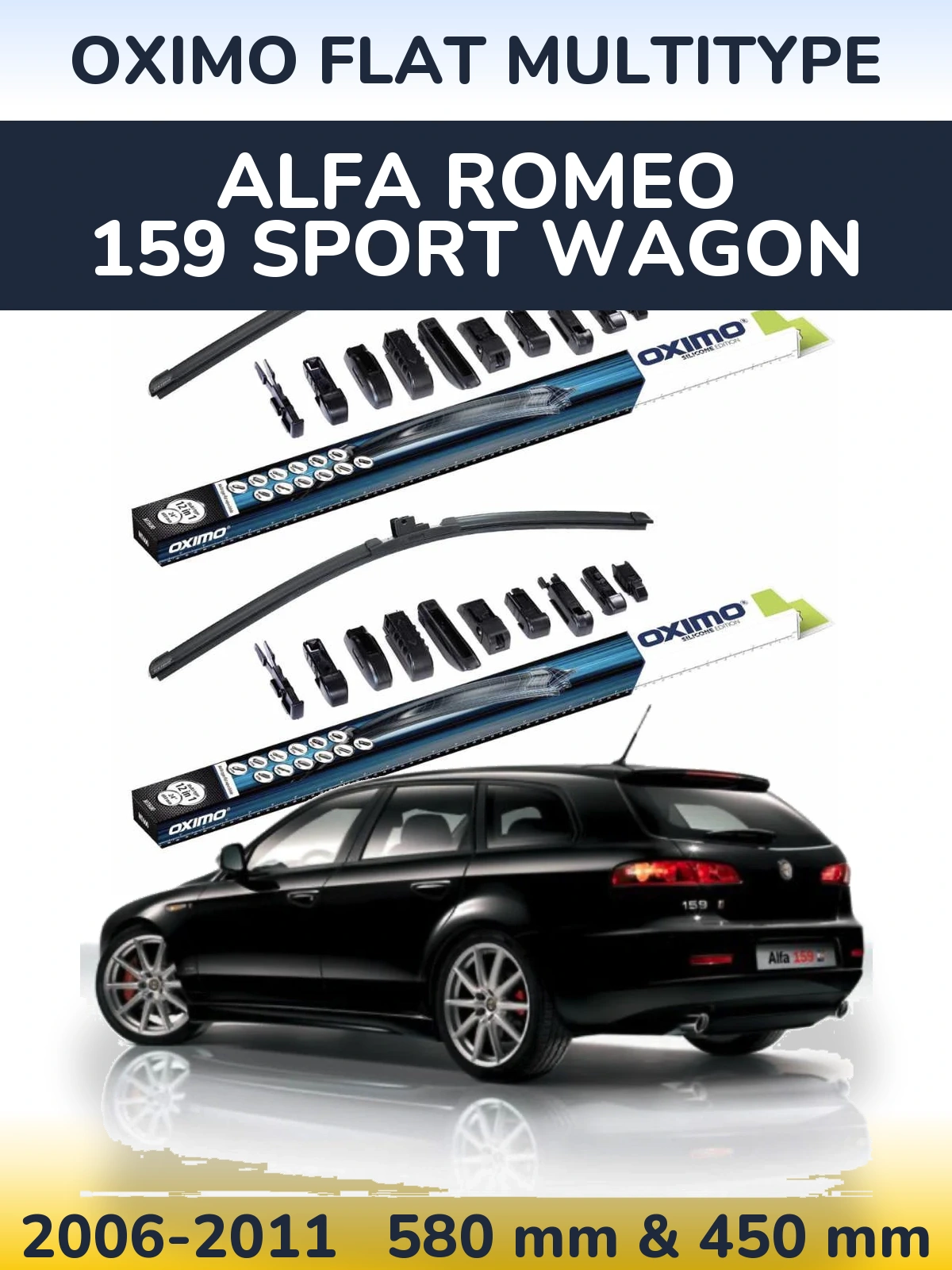 Front wiper blade set Oximo Flat MultiTypee 580 & 450 мм for Alfa Romeo 159 Sport Wagon 2006-2011
