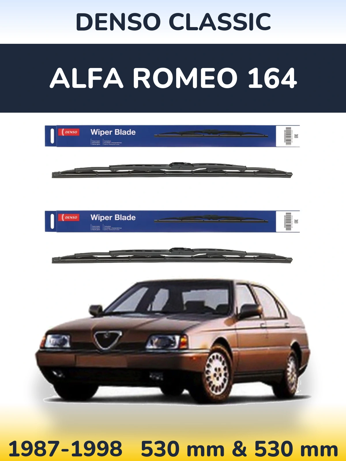 Front wiper blade set Denso Classic 530 & 530 мм for Alfa Romeo 164 1987-1998