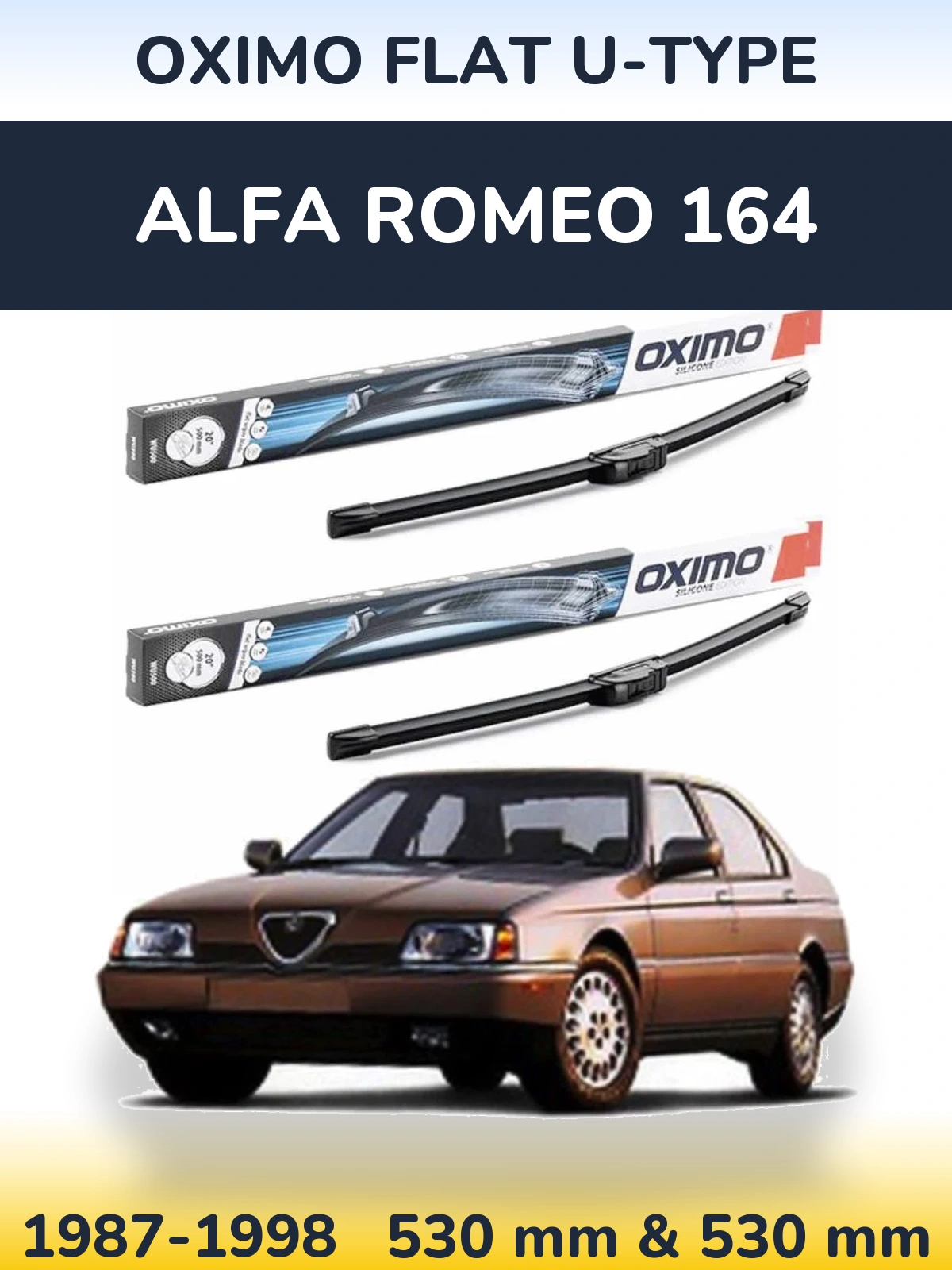 Front wiper blade set Oximo Flat U-type 530 & 530 мм for Alfa Romeo 164 1987-1998