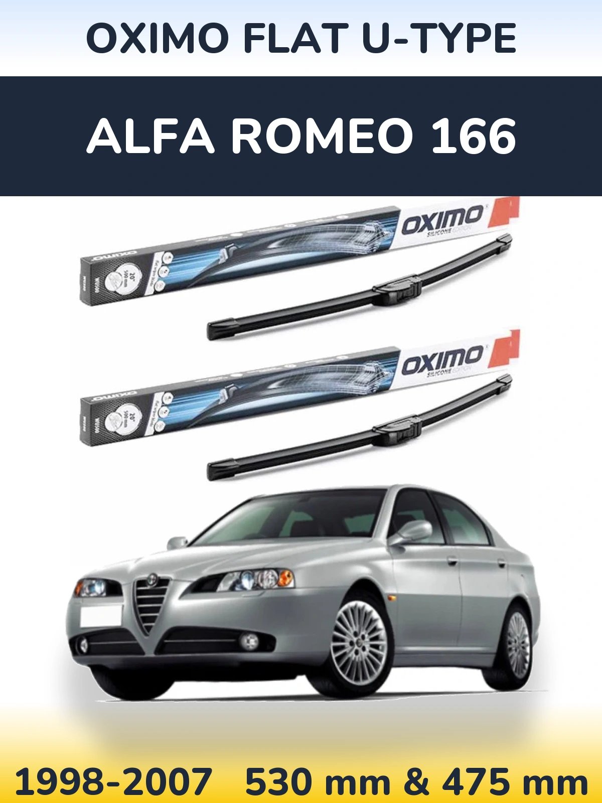 Комплект передних дворников Oximo Flat U-type 530 & 475 мм для Alfa Romeo 166 1998-2007
