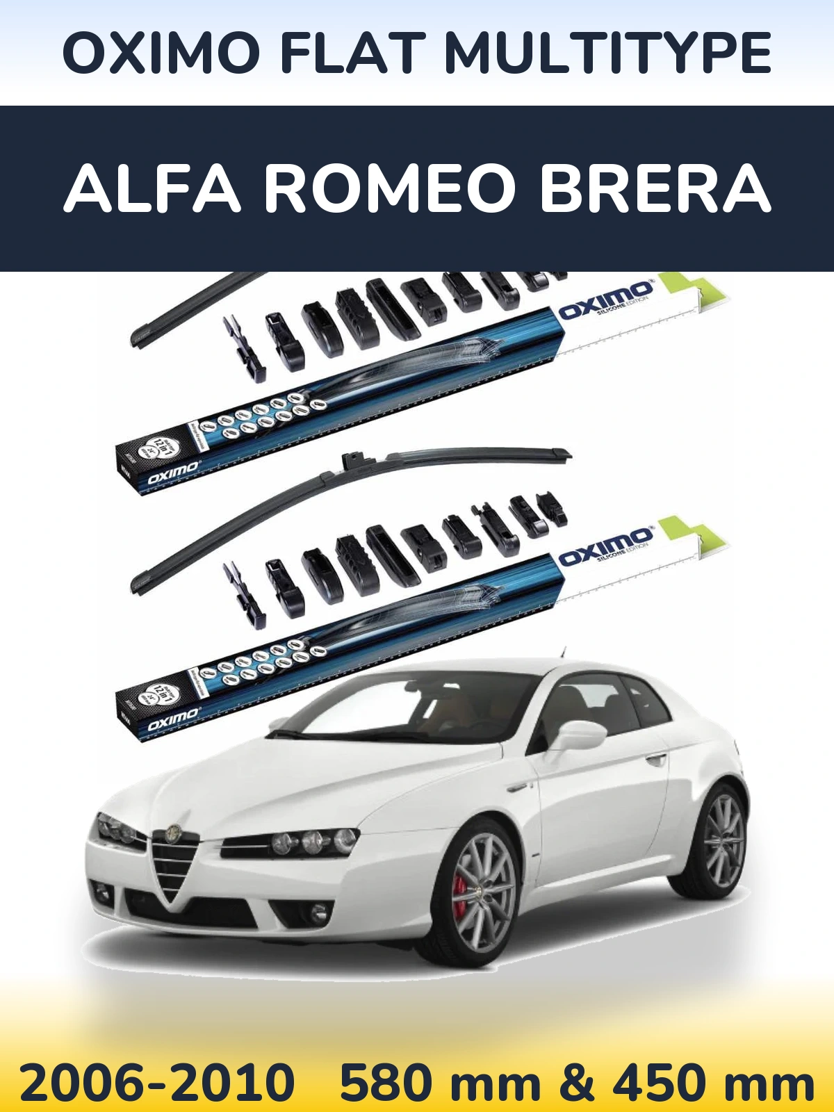 Front wiper blade set Oximo Flat MultiTypee 580 & 450 mm for Alfa Romeo Brera 2006-2010