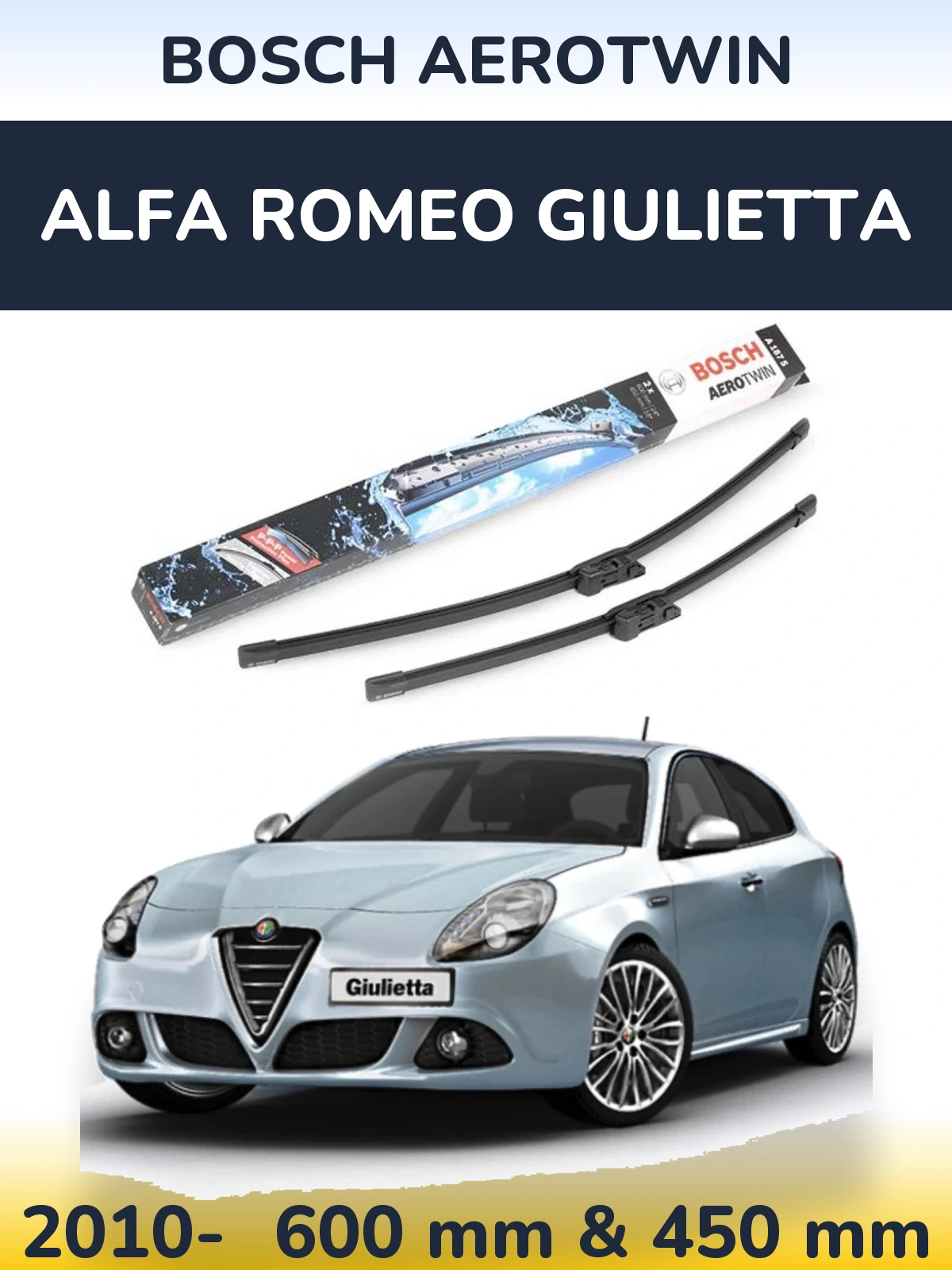 Front wiper blade set BOSCH AeroTwin 600 & 450 мм for Alfa Romeo Giulietta 2010-2026