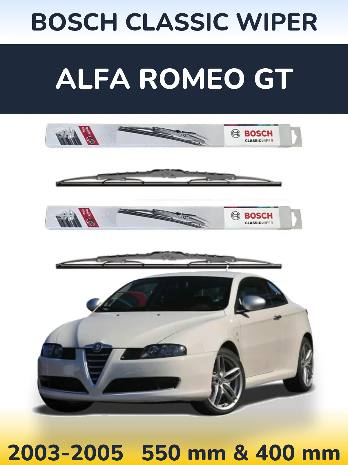 Front wiper blade set BOSCH Classic Wiper 550 & 400 мм for Alfa Romeo GT 2003-2005