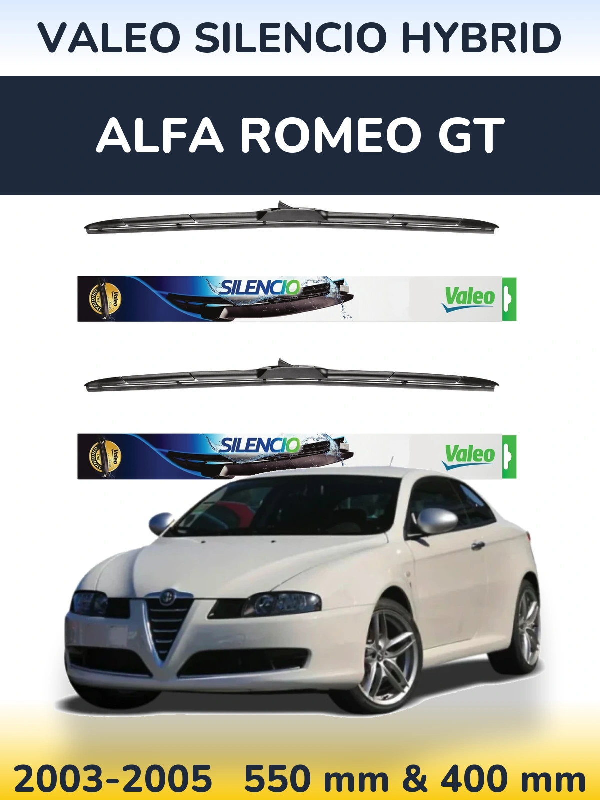 Komplet przednich wycieraczek Valeo Silencio Hybrid 550 & 400 mm do Alfa Romeo GT 2003-2005