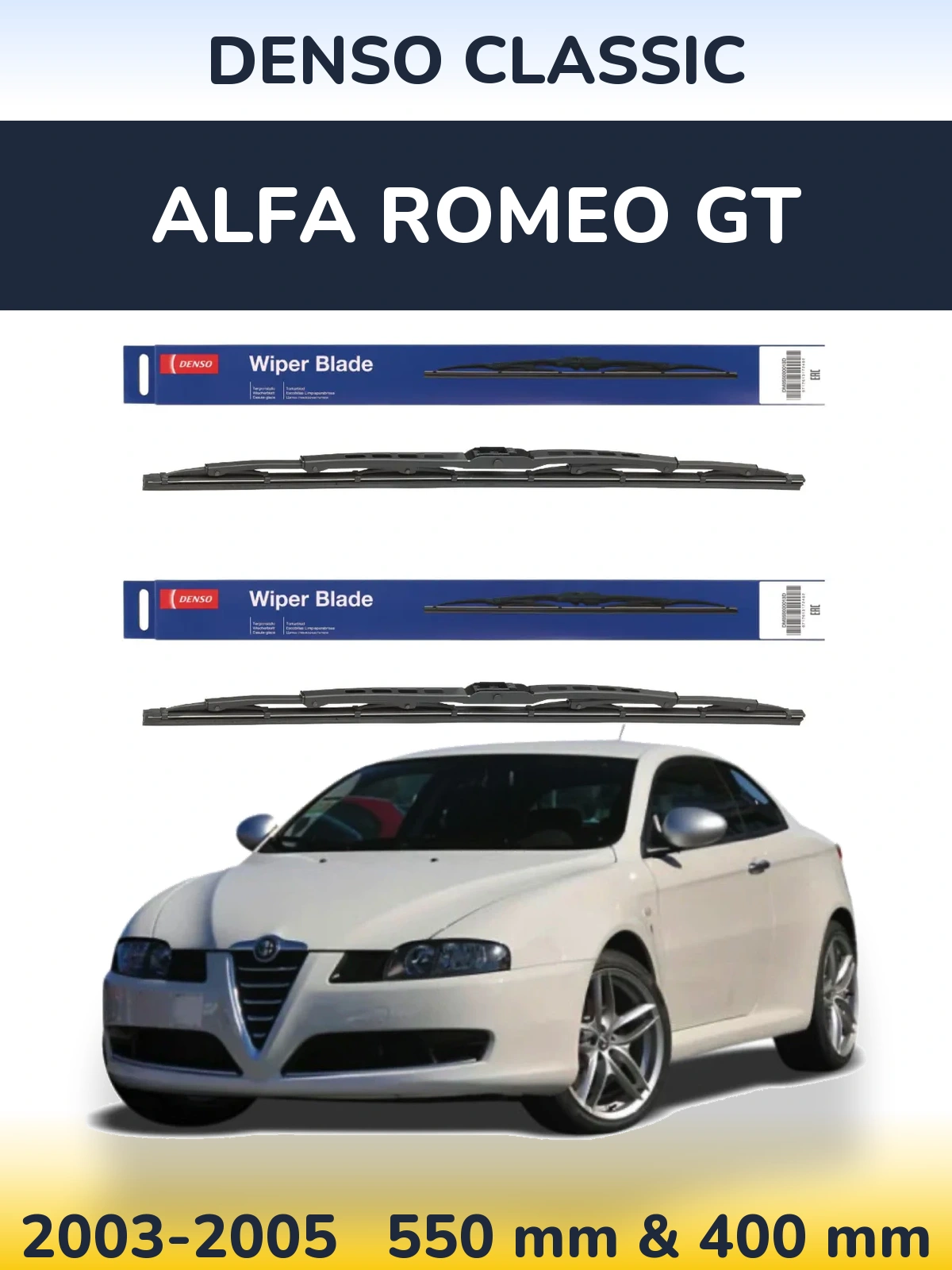 Front wiper blade set Denso Classic 550 & 400 mm for Alfa Romeo GT 2003-2005