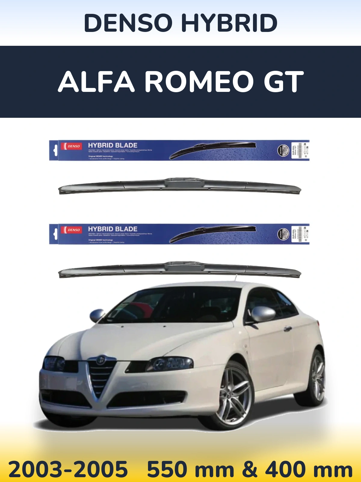 Комплект передніх щіток Denso Hybrid 550 & 400 мм для Alfa Romeo GT 2003-2005