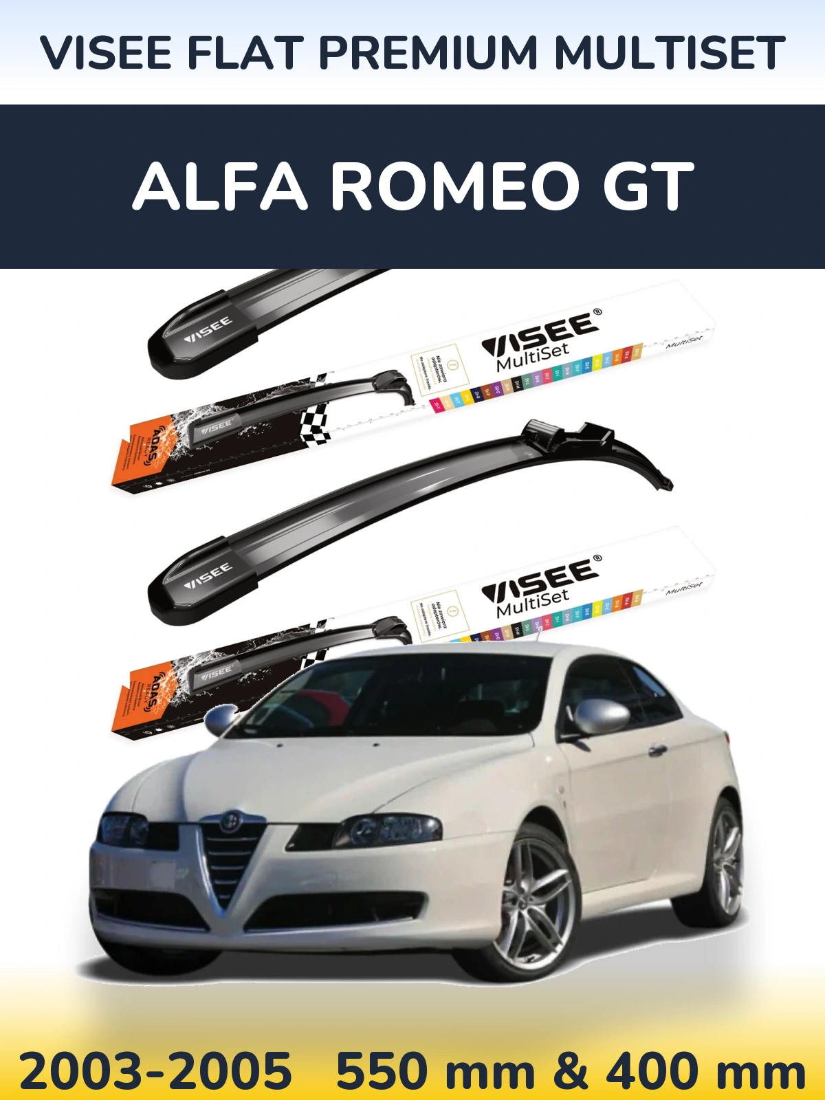 Komplet przednich wycieraczek VISEE FLAT PREMIUM MultiSet 550 & 400 mm do Alfa Romeo GT 2003-2005