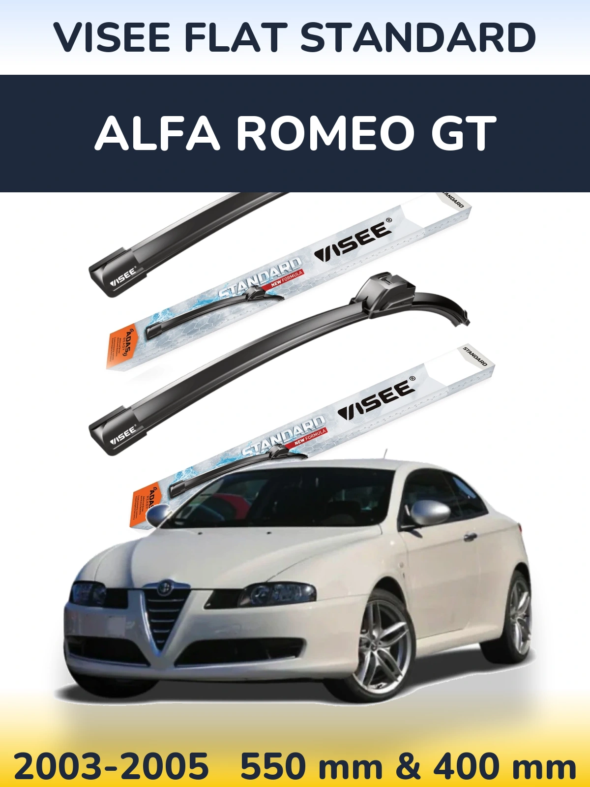 Komplet przednich wycieraczek VISEE FLAT STANDARD 550 & 400 mm do Alfa Romeo GT 2003-2005