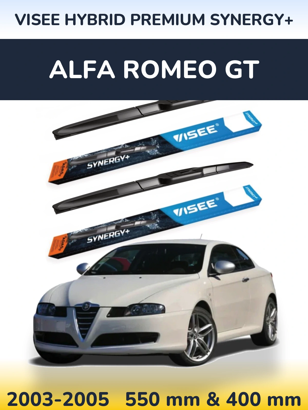 Komplet przednich wycieraczek VISEE HYBRID PREMIUM SYNERGY+ 550 & 400 mm do Alfa Romeo GT 2003-2005
