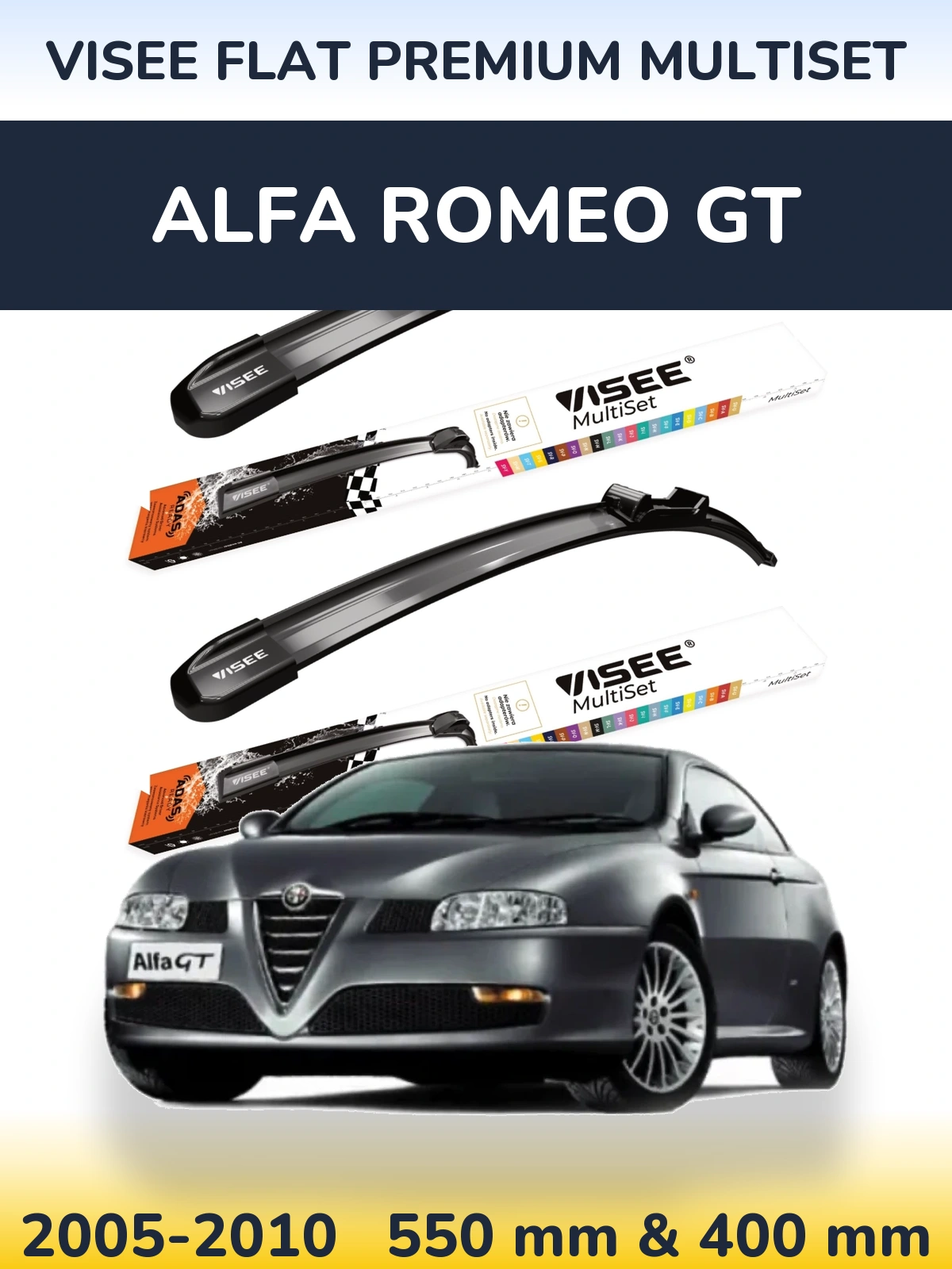 Front wiper blade set VISEE FLAT PREMIUM MultiSet 550 & 400 мм for Alfa Romeo GT 2005-2010