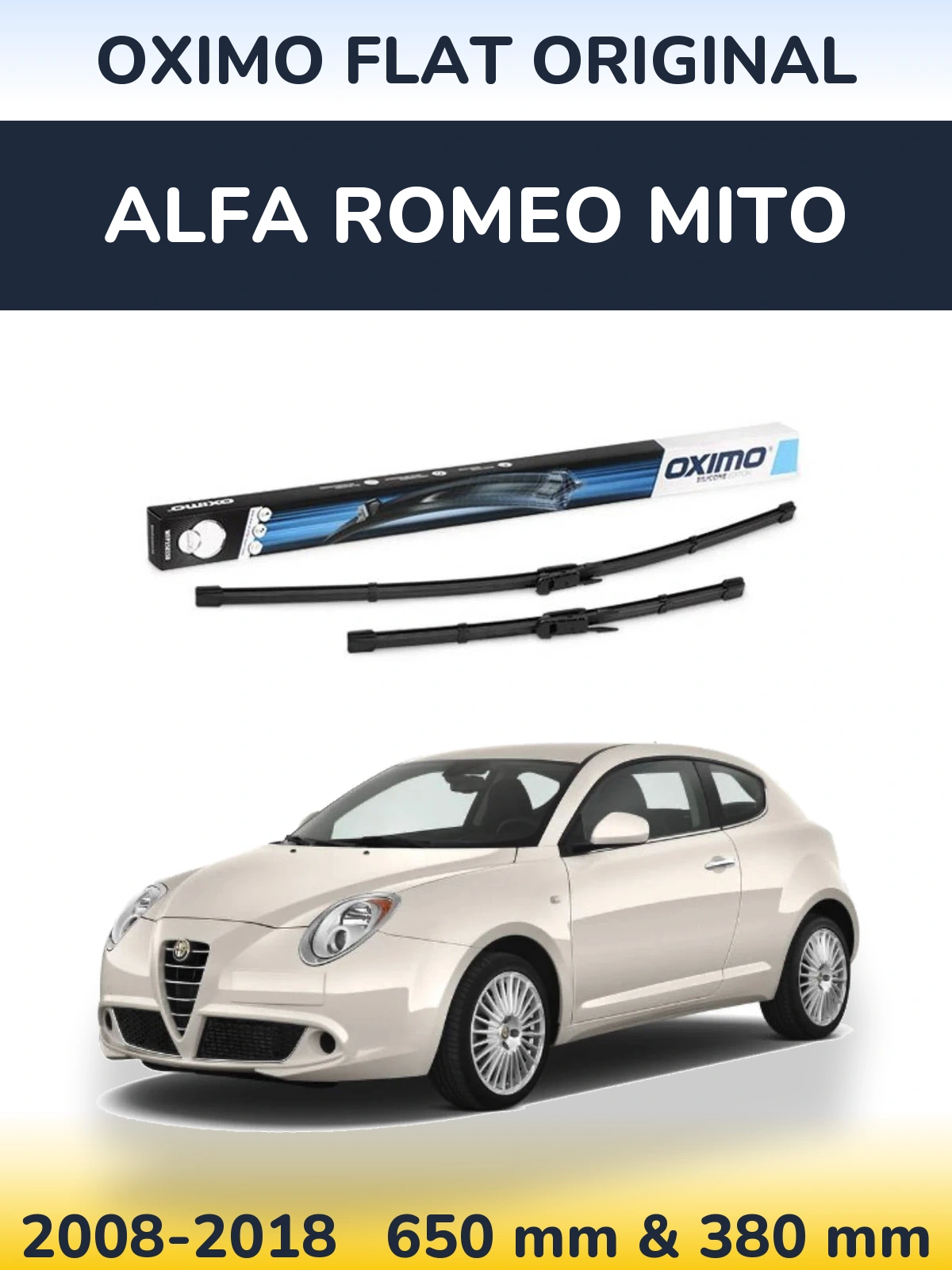 Комплект передних дворников Oximo Flat Original 650 & 380 мм для Alfa Romeo MiTo 2008-2018