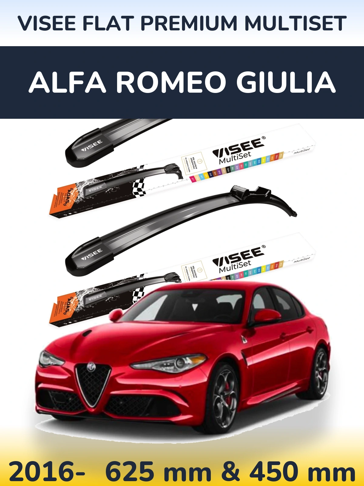 Комплект передніх щіток VISEE FLAT PREMIUM MultiSet 630 & 450 мм для Alfa Romeo Giulia 2016-2026