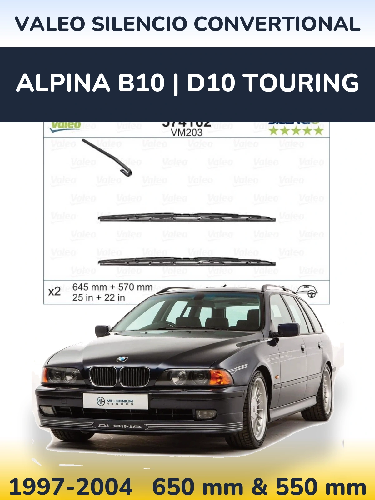 Комплект передних дворников Valeo Silencio Convertional 645 & 570 мм для Alpina B10 | D10 Touring 1997-2004