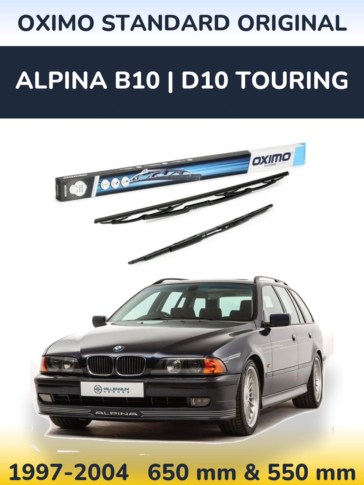 Front wiper blade set Oximo Standard Original 650 & 550 mm for Alpina B10 | D10 Touring 1997-2004