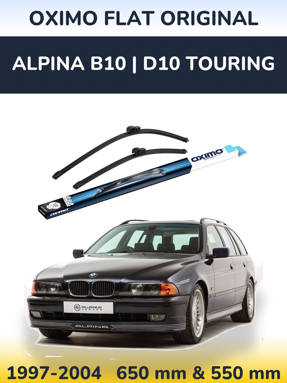 Комплект передних дворников Oximo Flat Original 650 & 550 мм для Alpina B10 | D10 Touring 1997-2004