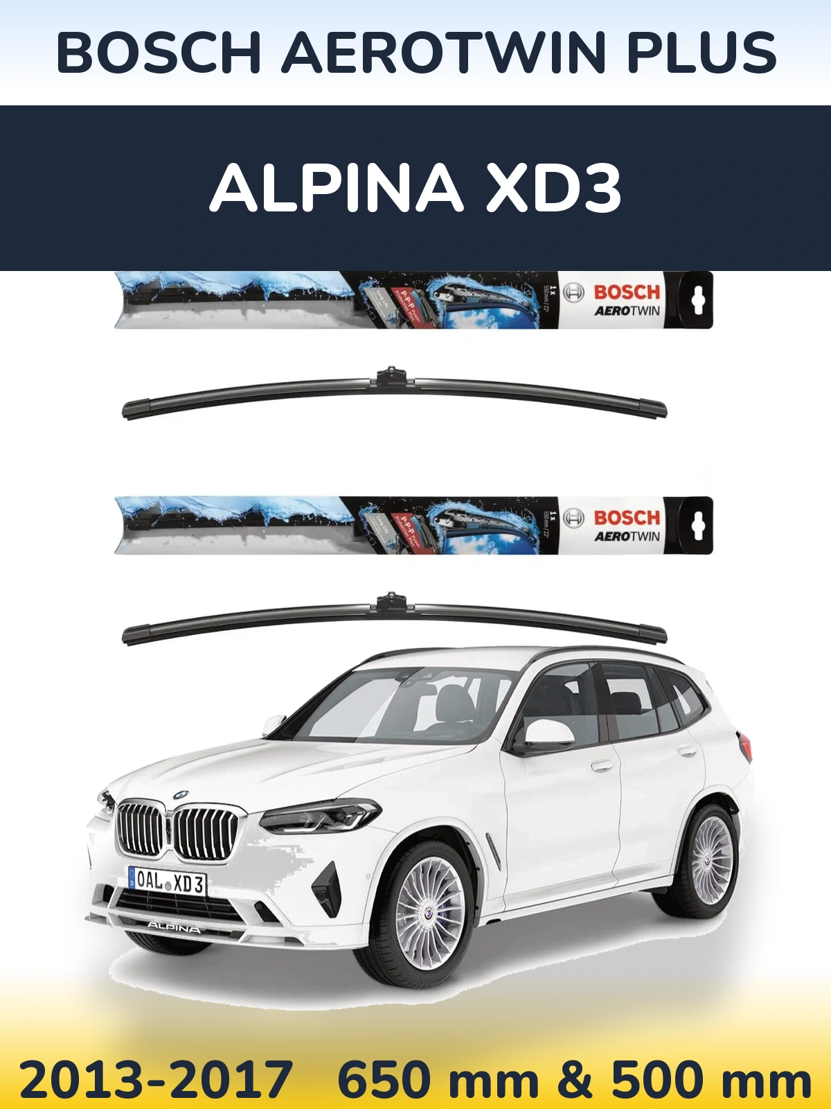 Komplet przednich wycieraczek BOSCH AeroTwin Plus 650 & 500 mm do Alpina XD3 2013-2017