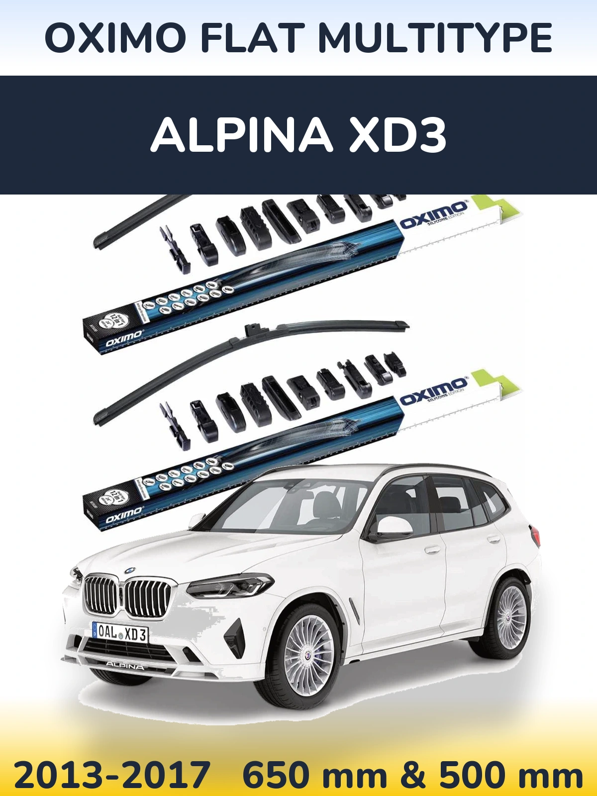 Front wiper blade set Oximo Flat MultiTypee 650 & 500 mm for Alpina XD3 2013-2017