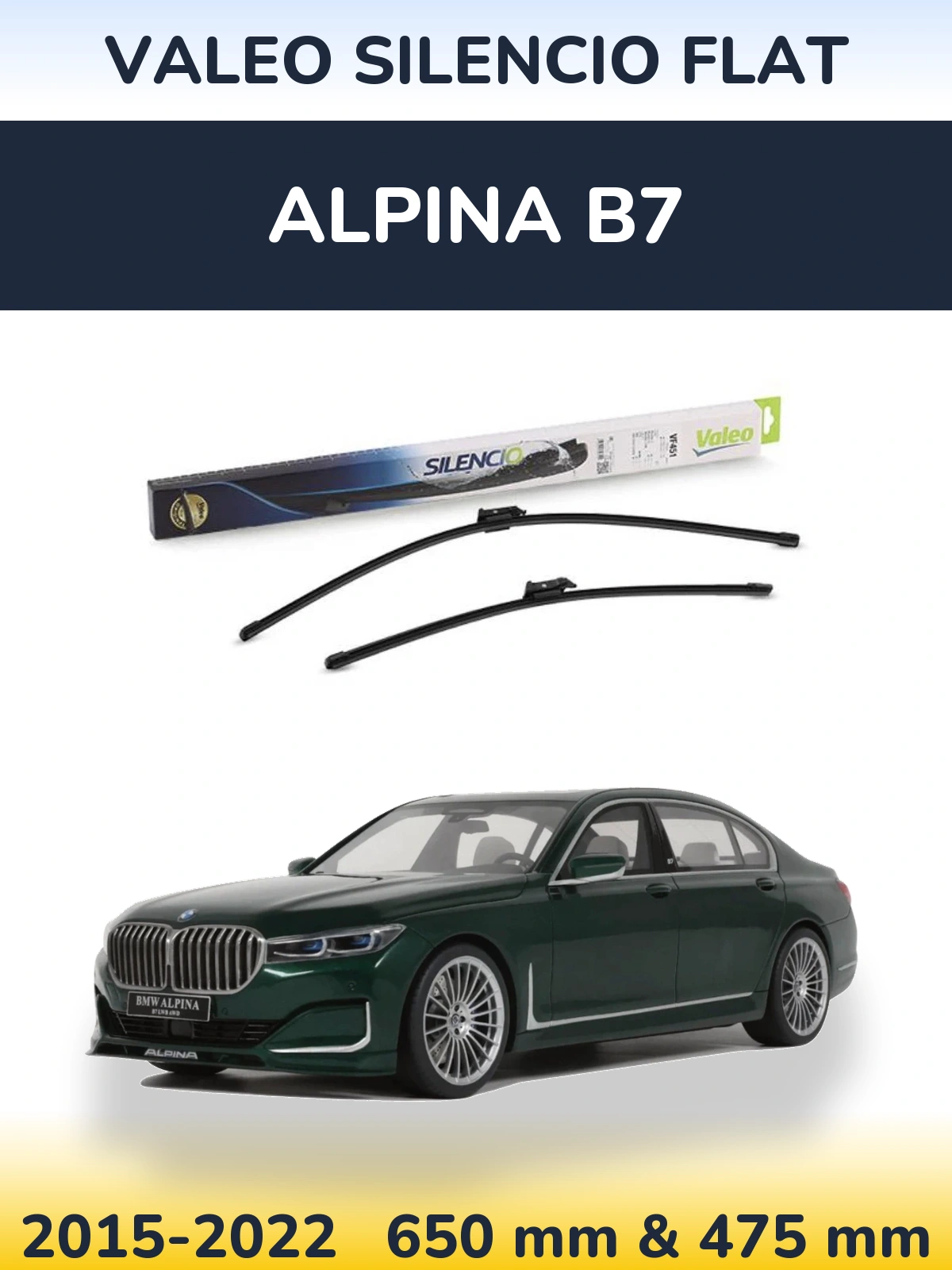 Front wiper blade set Valeo Silencio Flat 650 & 475 мм for Alpina B7 2015-2022