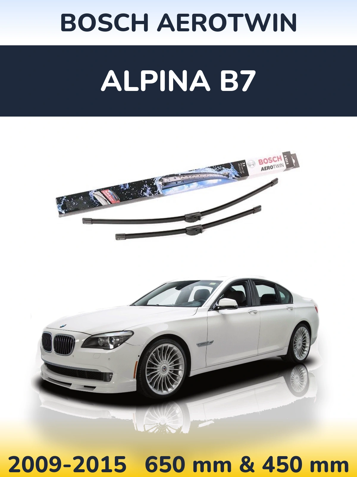 Front wiper blade set BOSCH AeroTwin 650 & 450 мм for Alpina B7 2009-2015