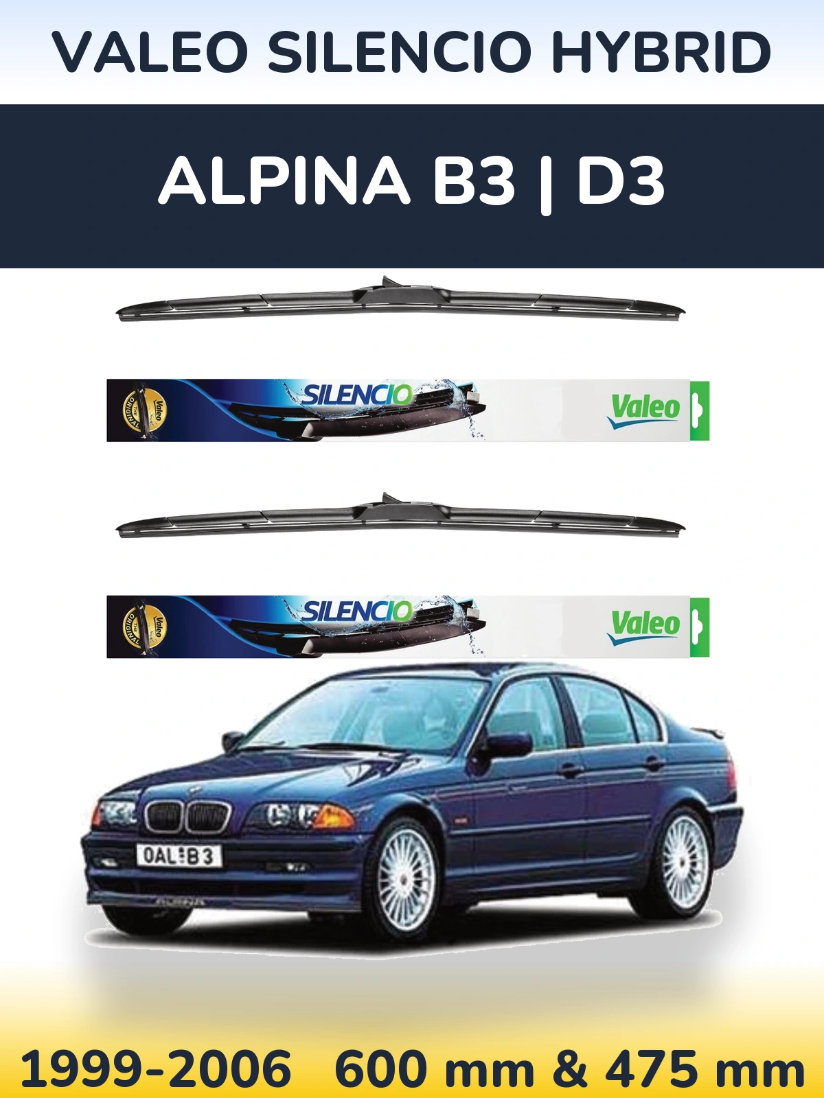 Комплект передніх щіток Valeo Silencio Hybrid 600 & 475 мм для Alpina B3 | D3 1999-2006