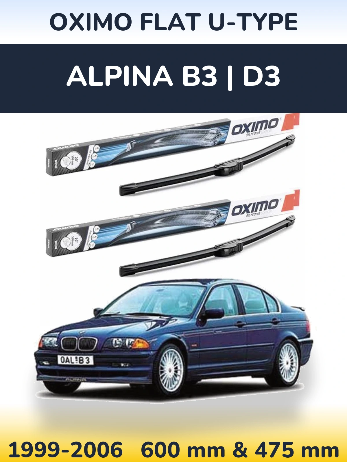 Комплект передних дворников Oximo Flat U-type 600 & 475 мм для Alpina B3 | D3 1999-2006