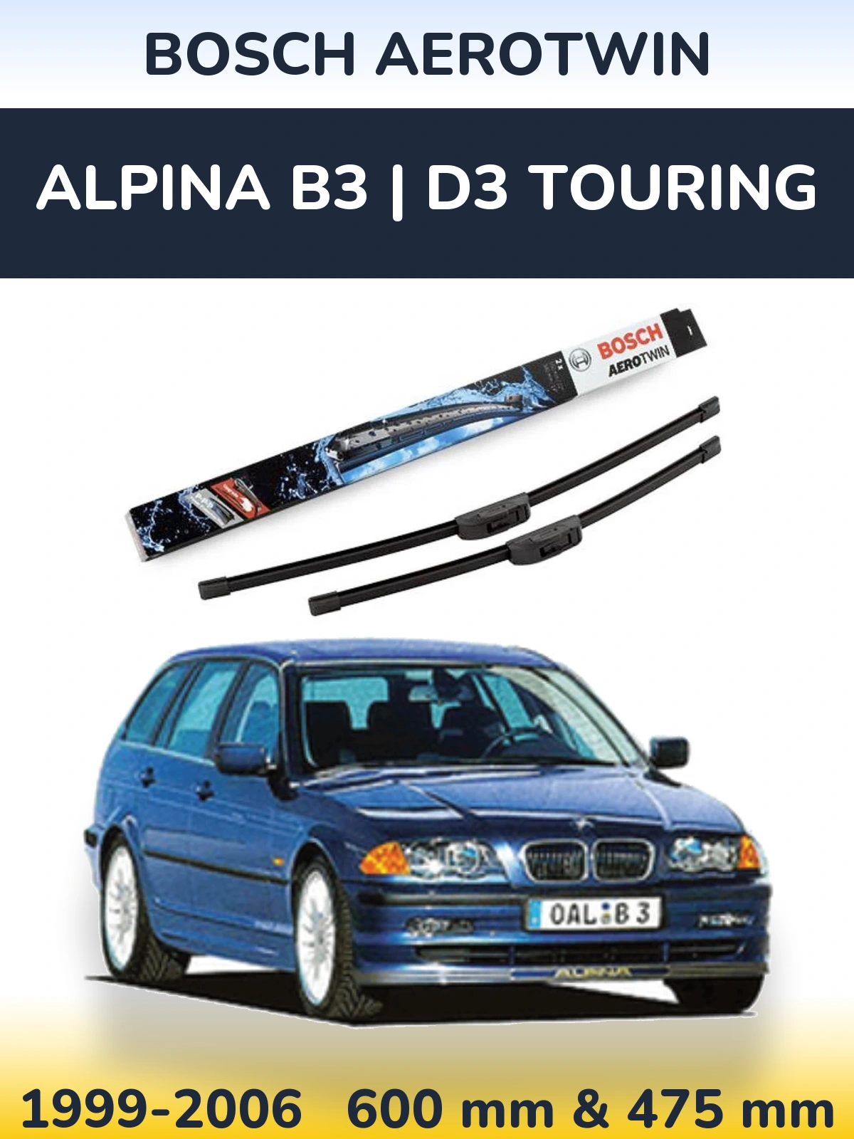 Комплект передних дворников BOSCH AeroTwin 600 & 475 мм для Alpina B3 | D3 Touring 1999-2006