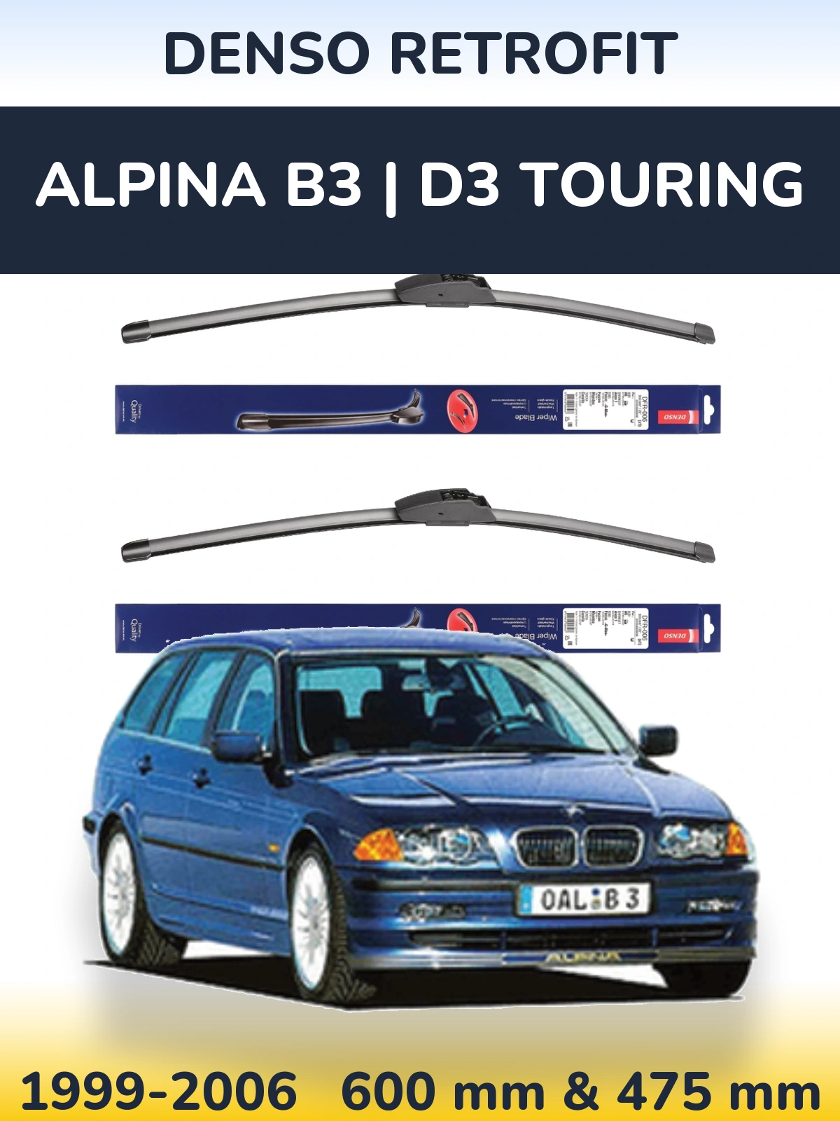 Front wiper blade set Denso Retrofit 600 & 475 мм for Alpina B3 | D3 Touring 1999-2006