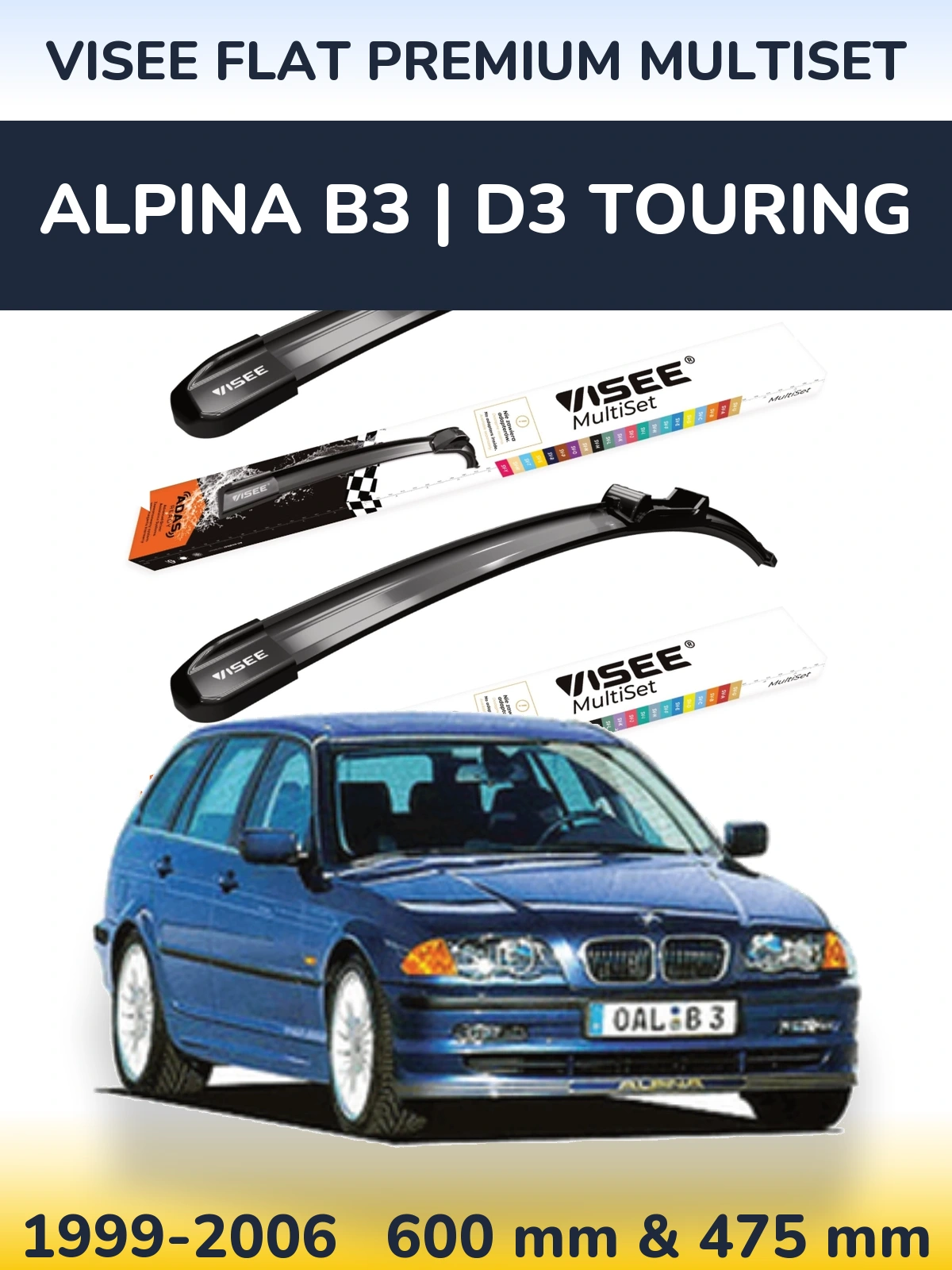 Front wiper blade set VISEE FLAT PREMIUM MultiSet 600 & 475 мм for Alpina B3 | D3 Touring 1999-2006