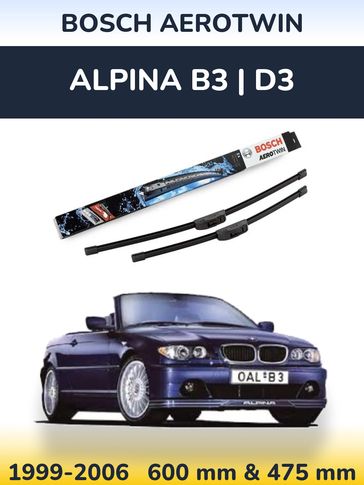 Front wiper blade set BOSCH AeroTwin 600 & 475 мм for Alpina B3 | D3 1999-2006