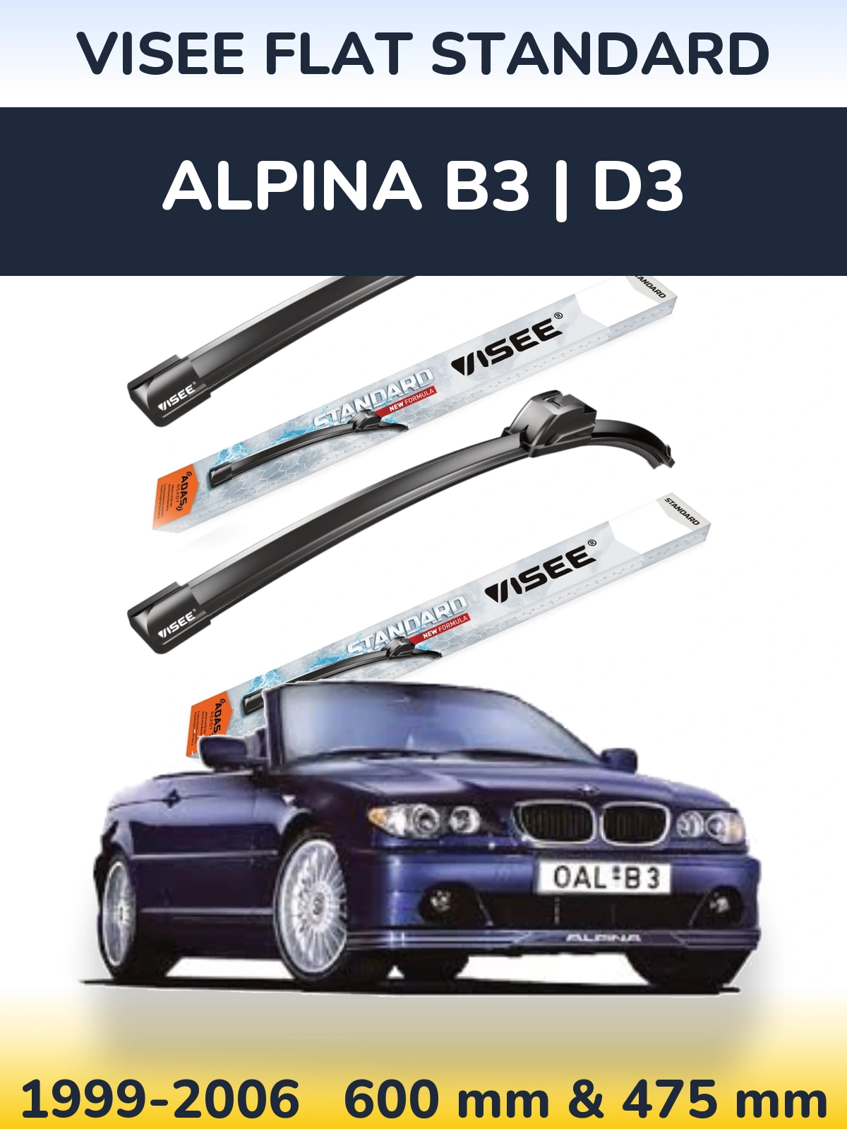 Front wiper blade set VISEE FLAT STANDARD 600 & 475 мм for Alpina B3 | D3 1999-2006
