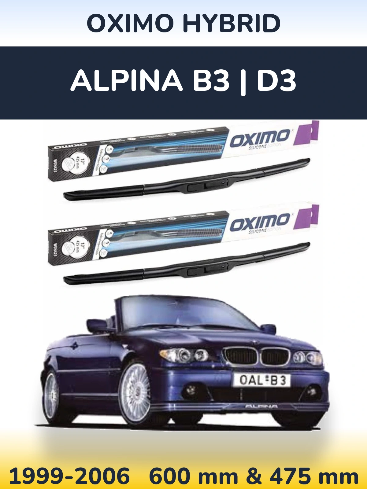 Front wiper blade set Oximo Hybrid 600 & 475 мм for Alpina B3 | D3 1999-2006